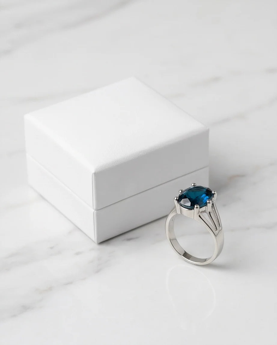 Silver Oval Sapphire Gemstone Solitaire Ring