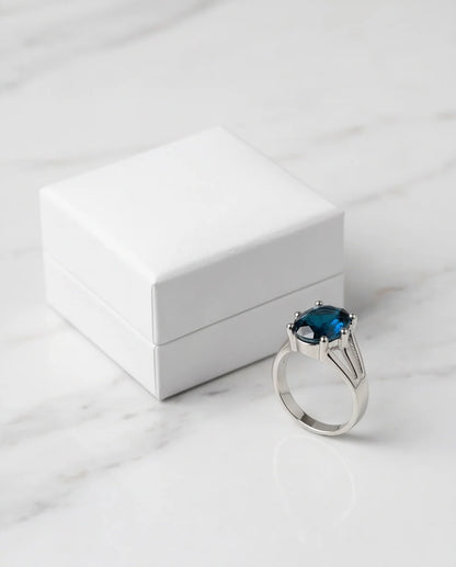 Silver Oval Sapphire Gemstone Solitaire Ring