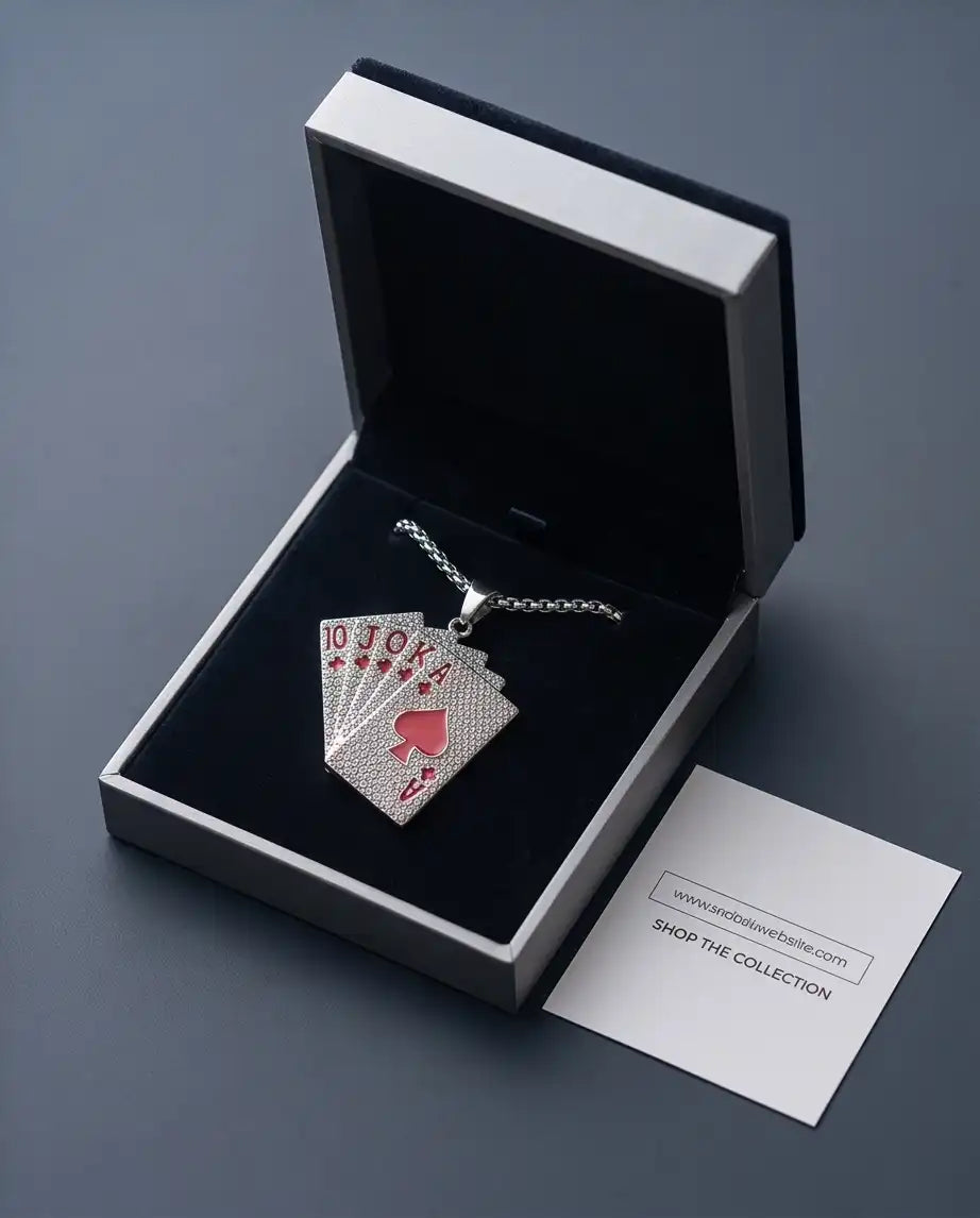 Iced Red Royal Flush Pendant Box Chain