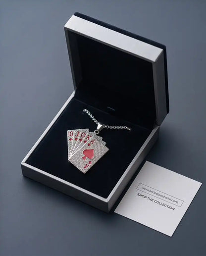 Iced Red Royal Flush Pendant Box Chain