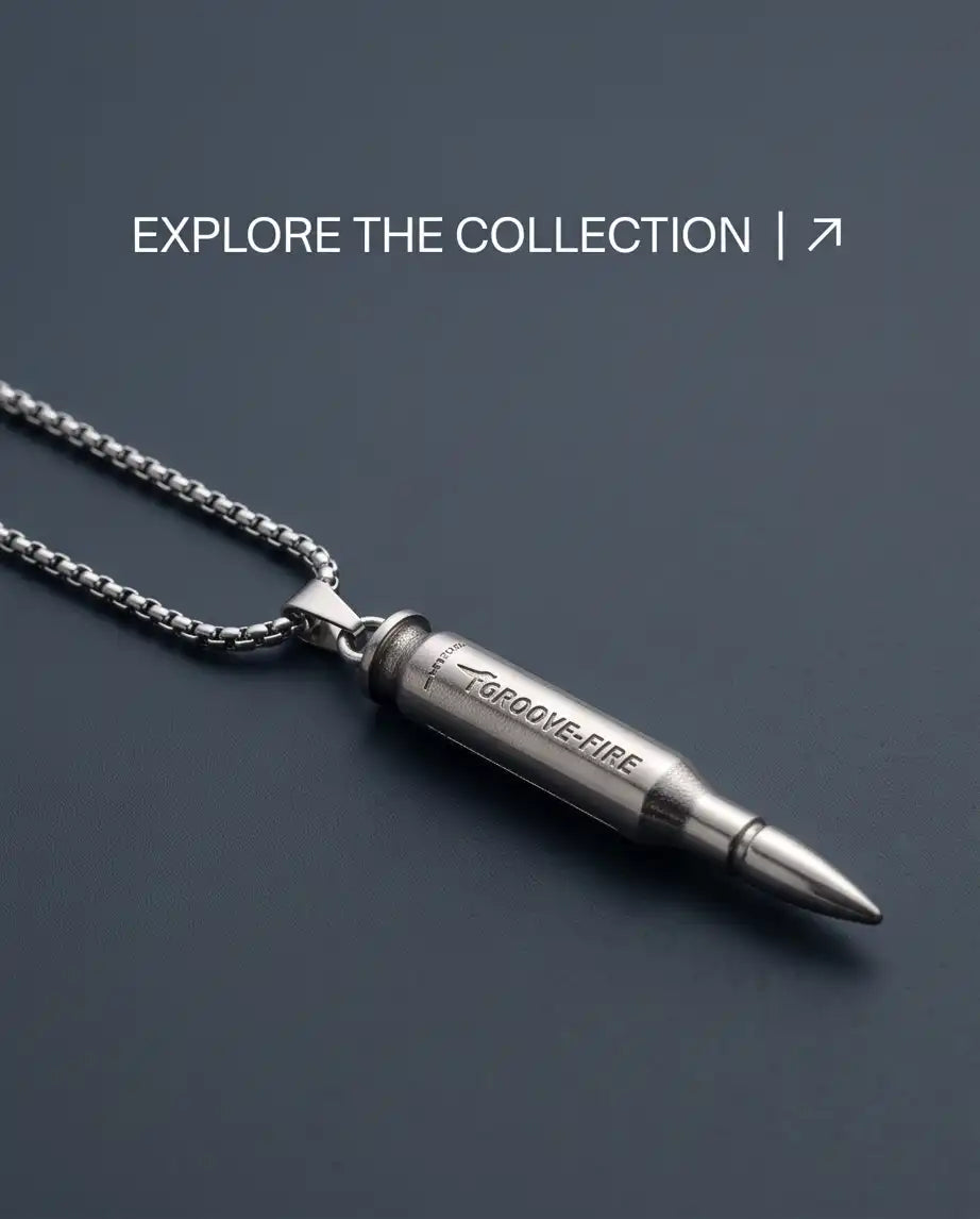 Engraved Bullet Pendant Silver Box Chain Necklace