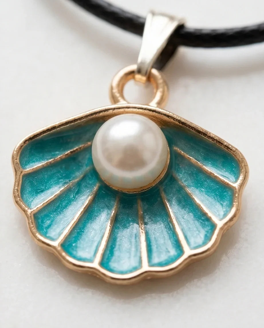 Gold and Turquoise Seashell Pearl Necklace