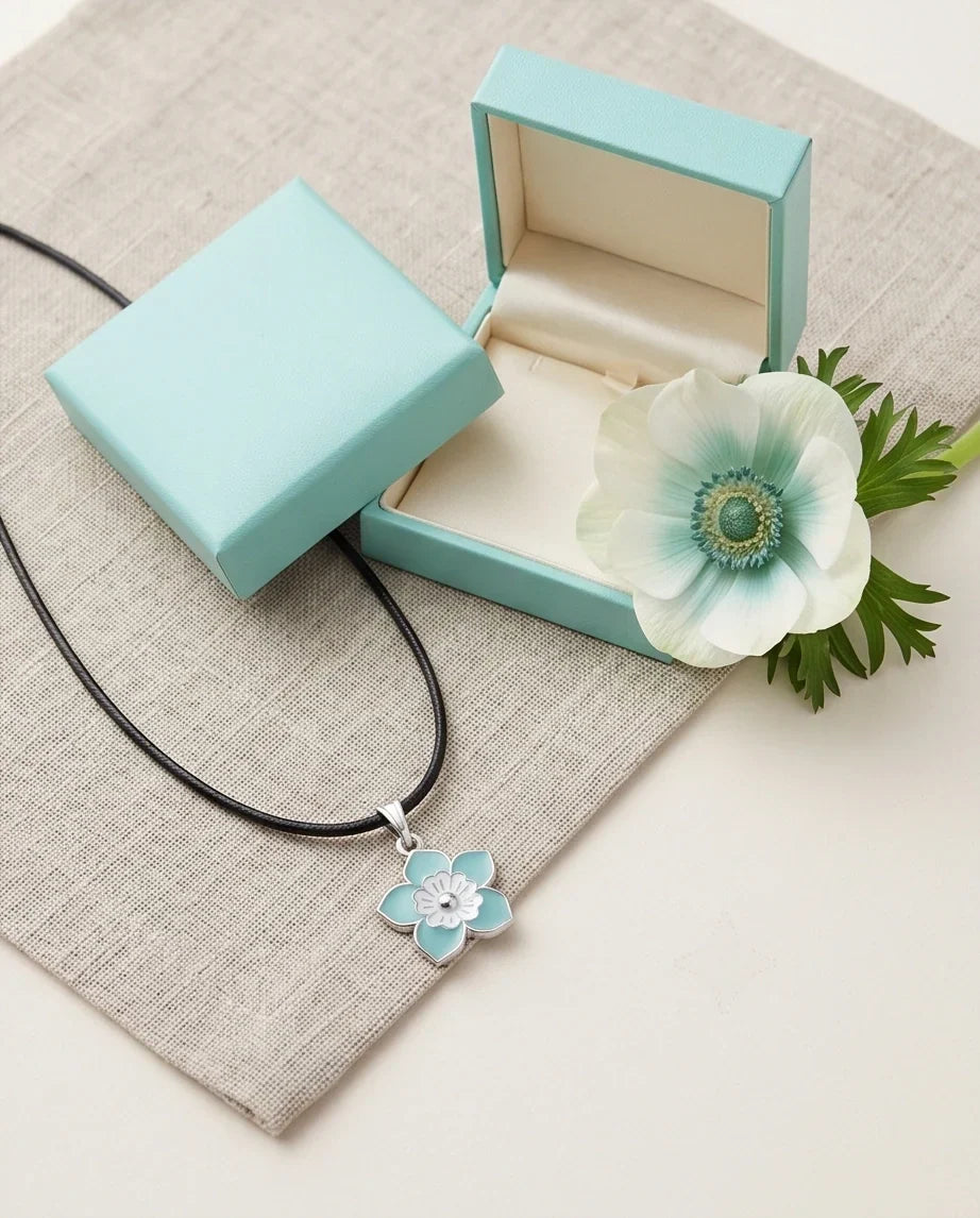 Serene Blue and White Layered Floral Enamel Pendant Necklace