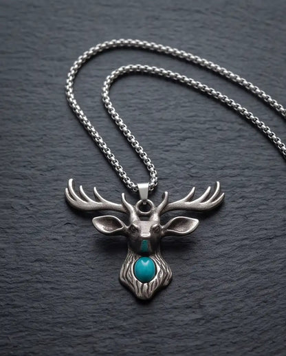 Turquoise Stone Stag Head Pendant Box Chain