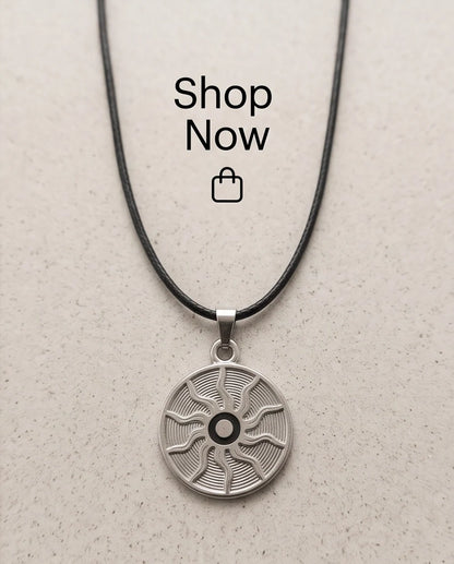 Silver Celestial Sunburst Medallion Cord Necklace