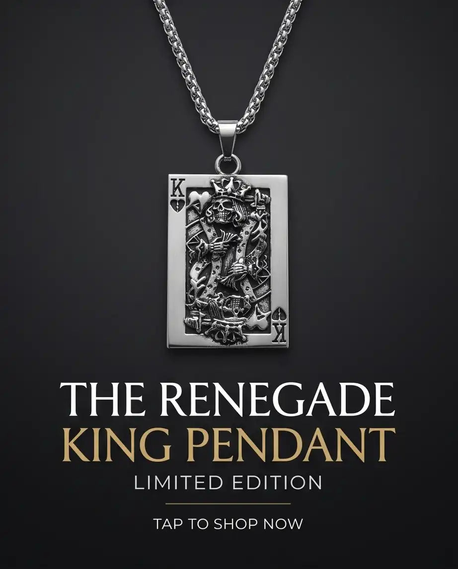 Gothic Skeleton King Card Pendant Box Chain
