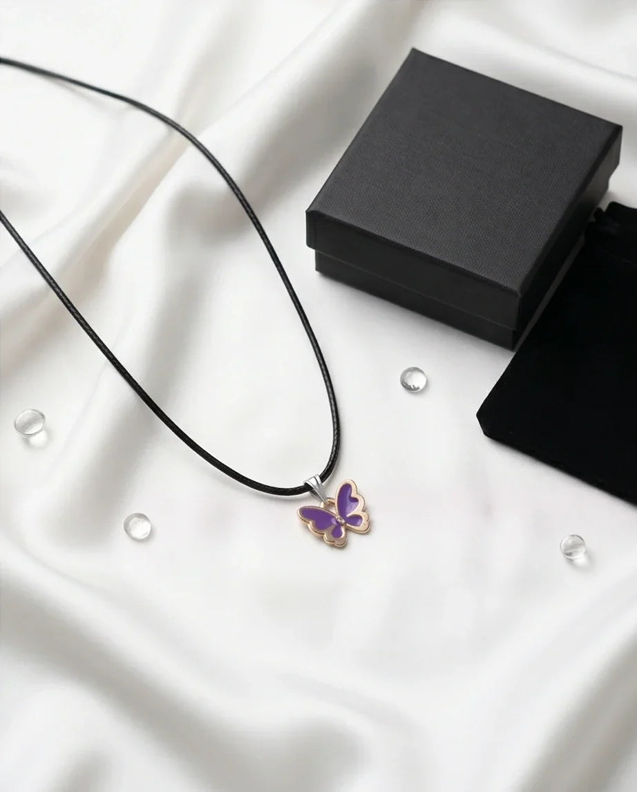 Vibrant Purple Butterfly Enamel Pendant Necklace
