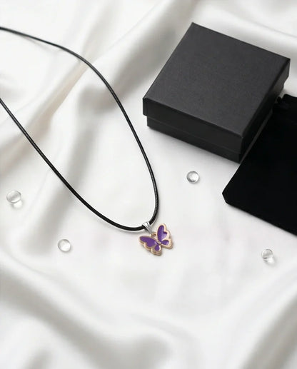 Vibrant Purple Butterfly Enamel Pendant Necklace