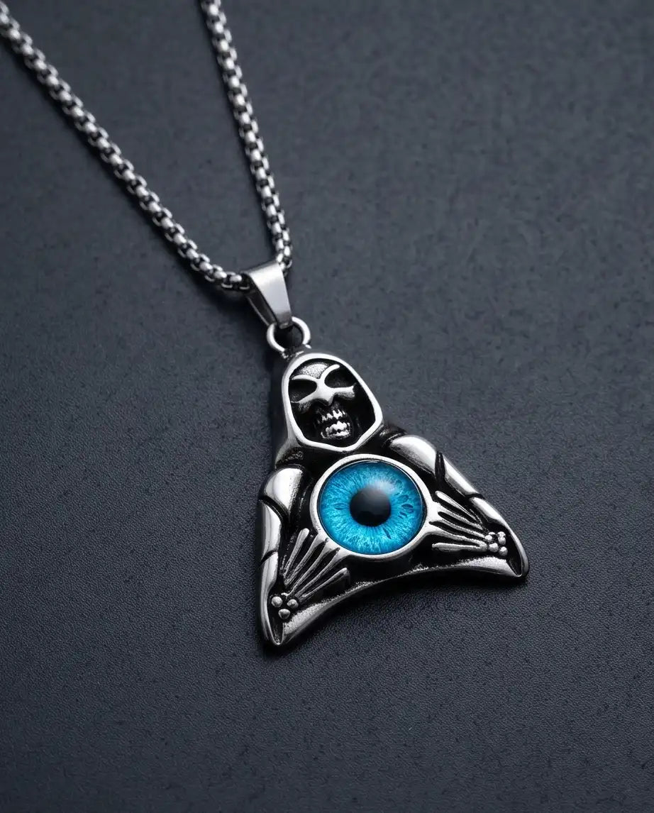 Blue Eye Hooded Reaper Pendant Box Chain