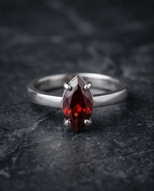 Sterling Silver Marquise-Cut Amber Carnelian Solitaire Ring