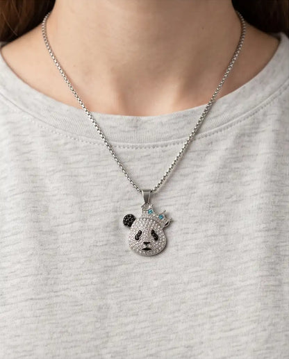 Iced Crown Panda Pendant Box Chain