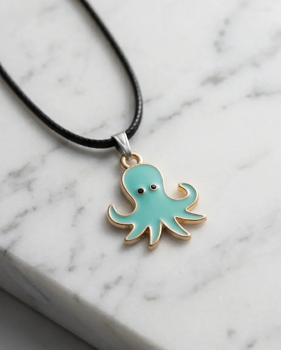 Gold and Turquoise Octopus Pendant Necklace