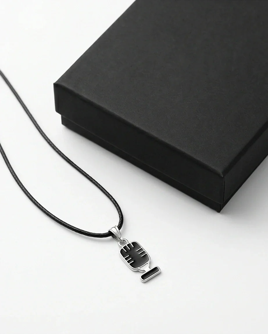Silver Retro Black Microphone Necklace