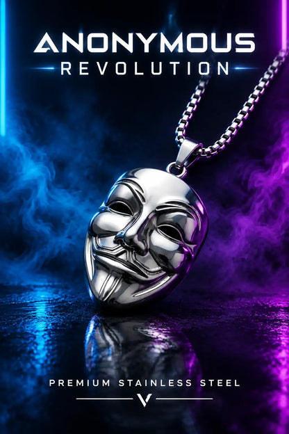 Guy Fawkes Masquerade Mask Pendant Silver Box Chain Necklace