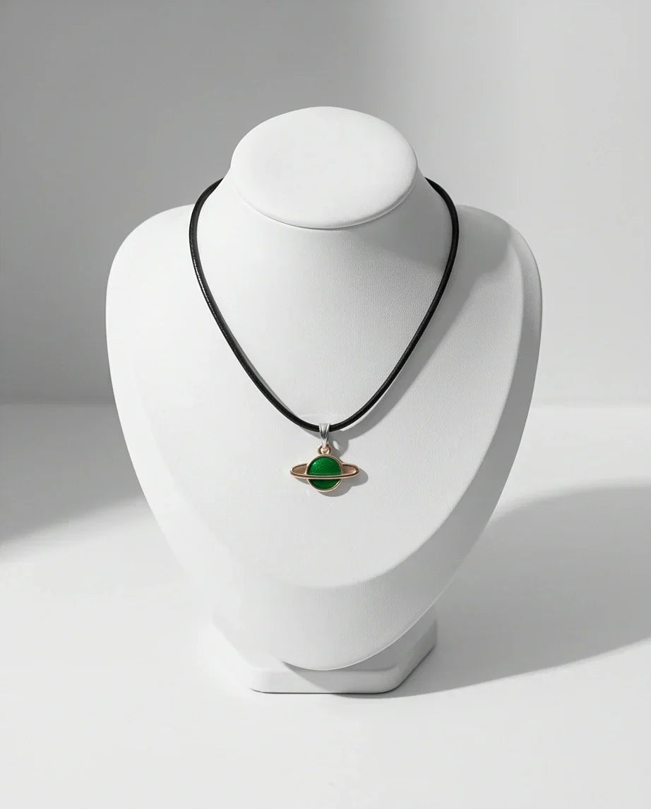 Gold and Green Saturn Planet Necklace