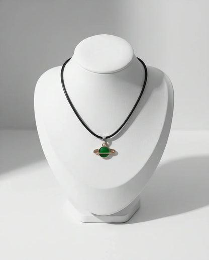 Gold and Green Saturn Planet Necklace
