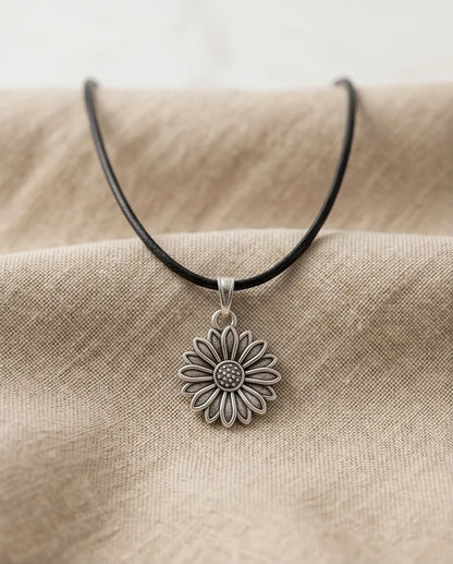 Silver Sunflower Pendant Necklace