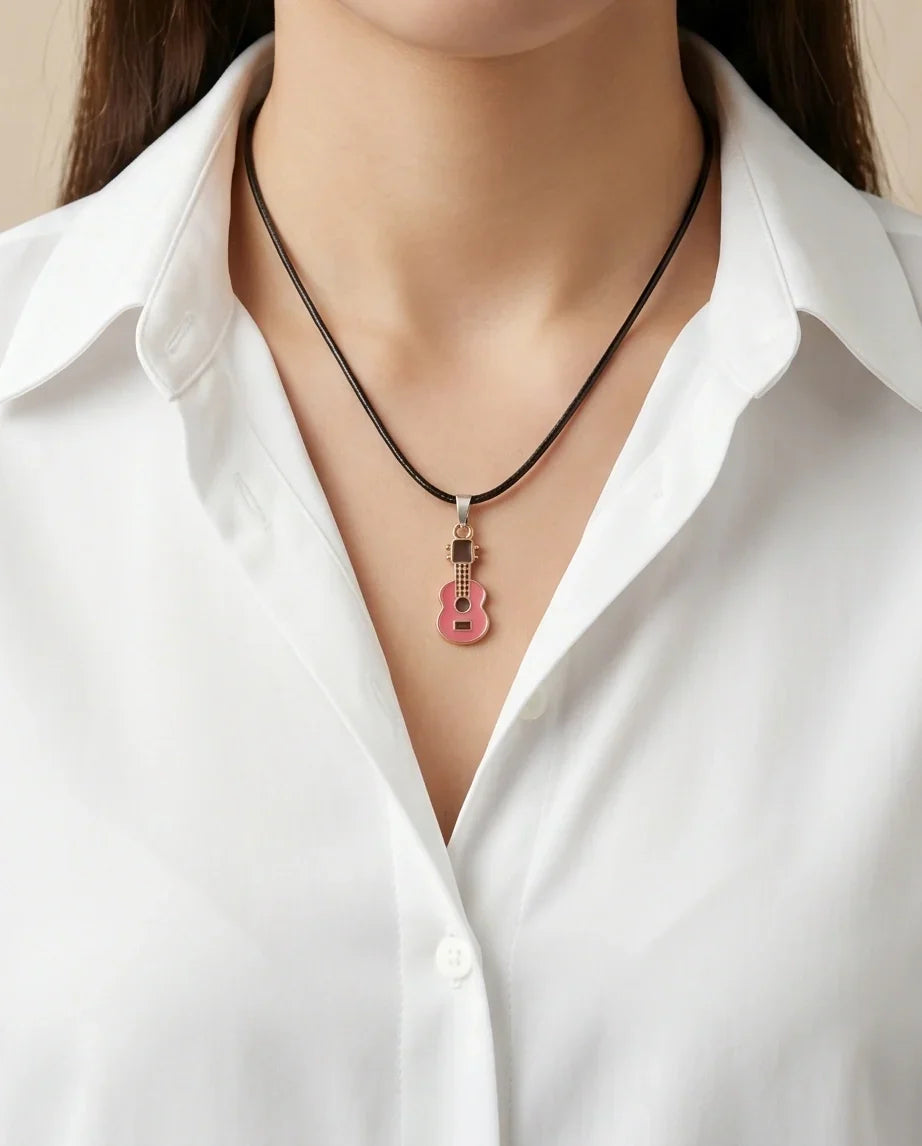 Gold and Pink Acoustic Guitar Necklace