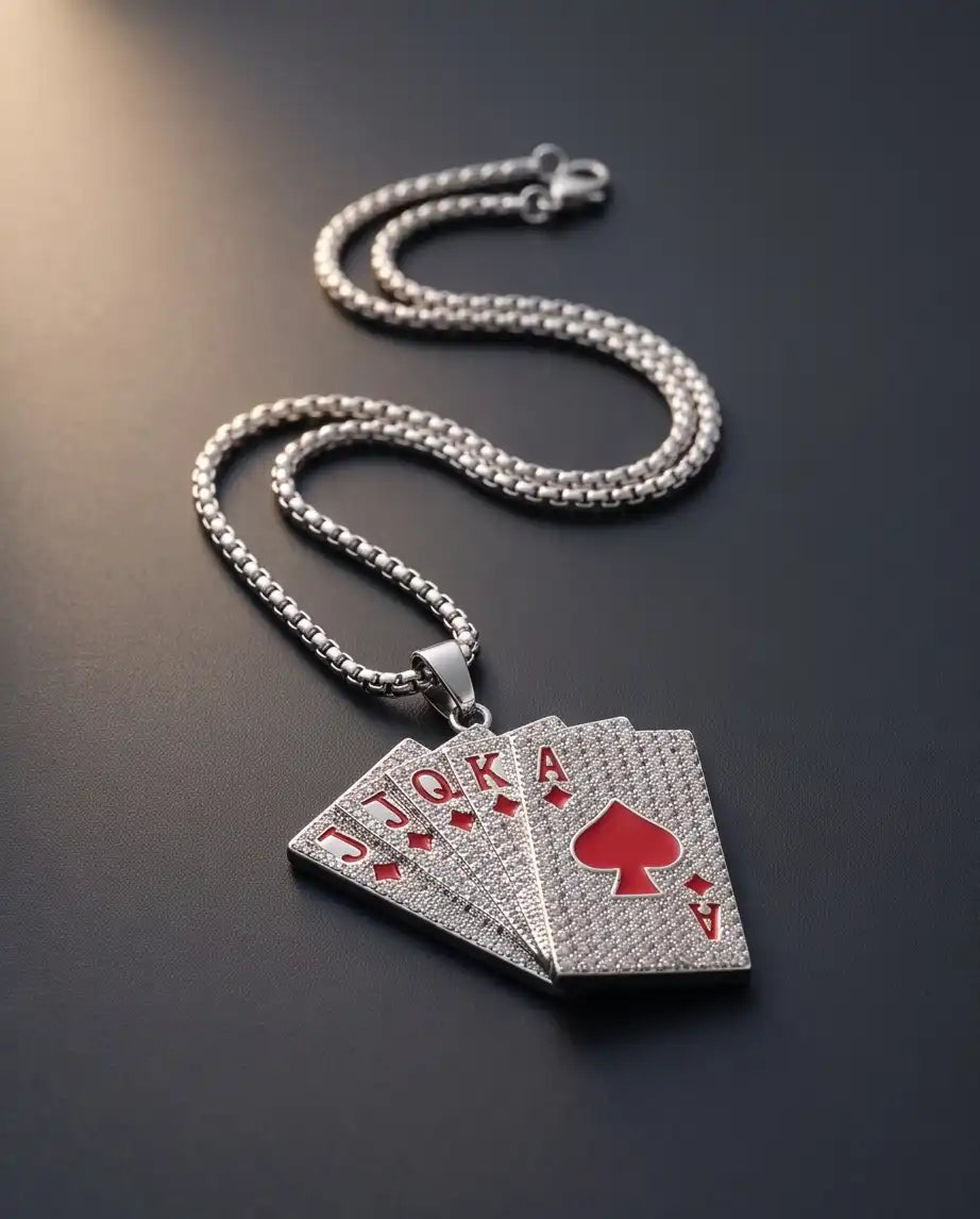 Iced Red Royal Flush Pendant Box Chain