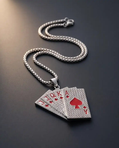 Iced Red Royal Flush Pendant Box Chain