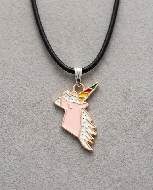 Magical Pink Unicorn Enamel Pendant Necklace