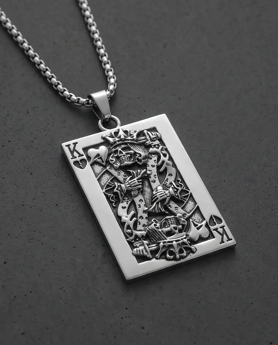 Gothic Skeleton King Card Pendant Box Chain
