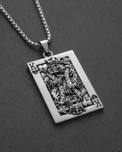 Gothic Skeleton King Card Pendant Box Chain