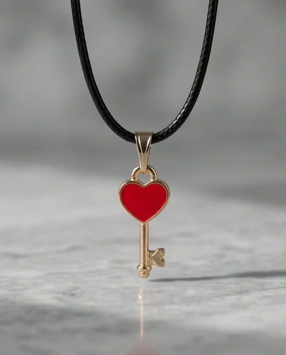 Gold and Red Heart Key Necklace