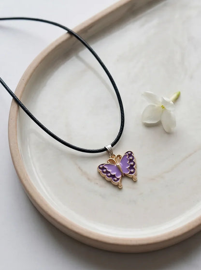 Purple Enamel Butterfly Pendant Necklace