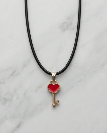 Gold and Red Heart Key Necklace