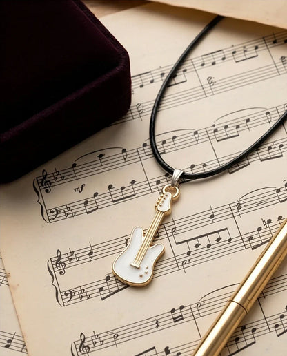 Gold and White Electric Guitar Necklace