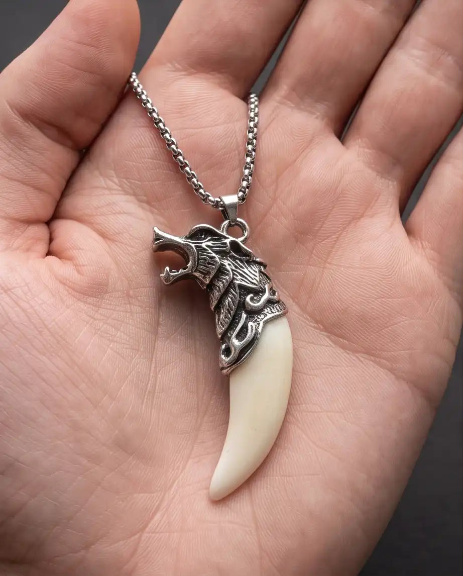 Viking Wolf Fang Pendant Box Chain