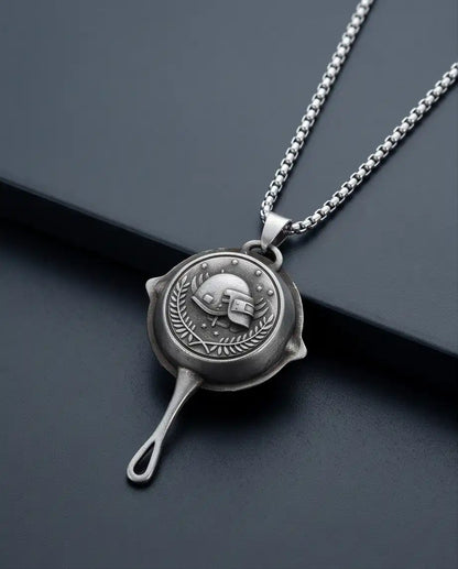PUBG Frying Pan & Helmet Emblem Silver Box Chain Necklace