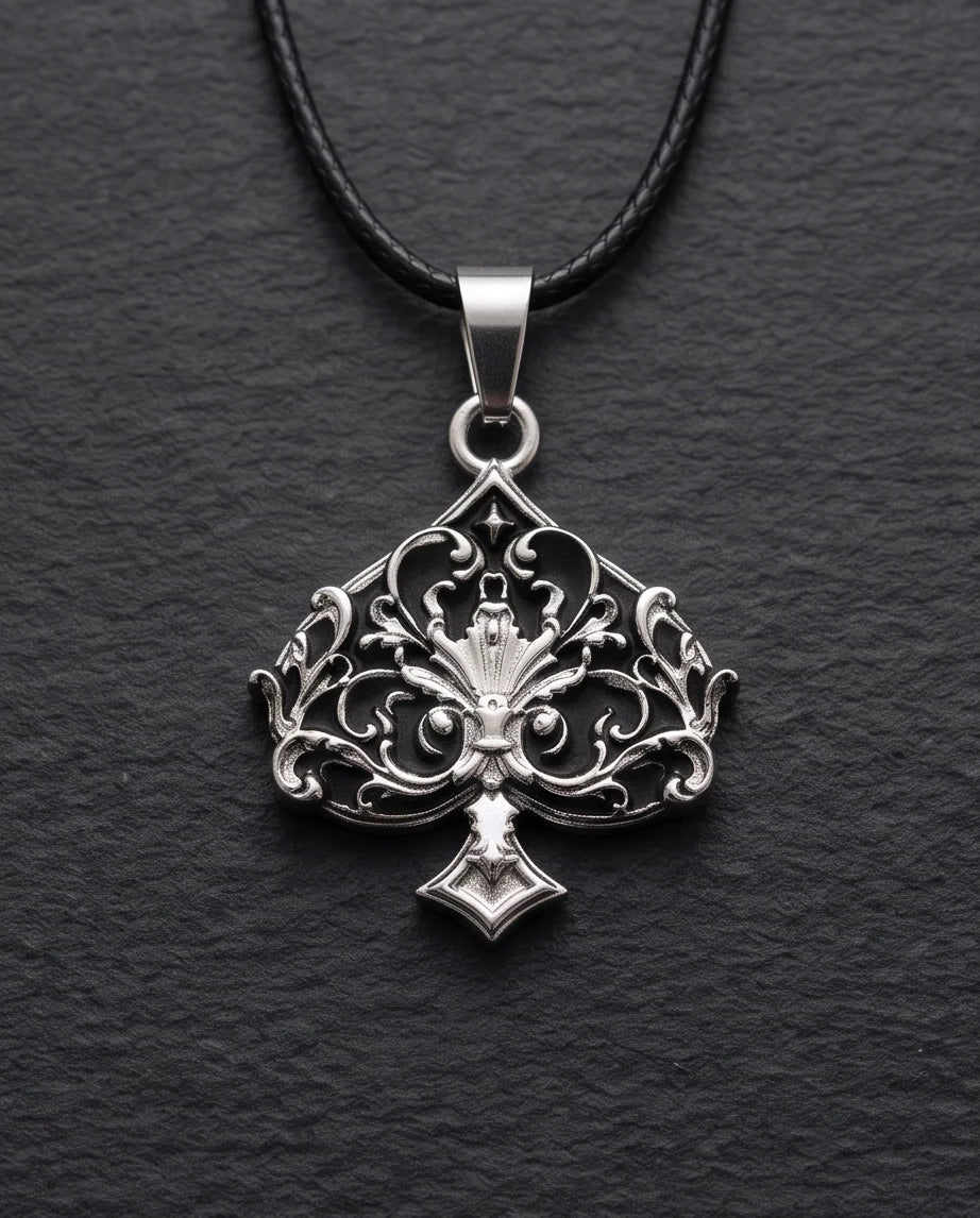 Silver Filigree Ace of Spades Pendant Necklace