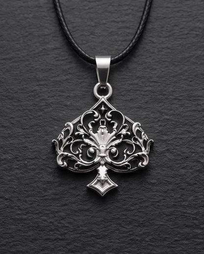 Silver Filigree Ace of Spades Pendant Necklace