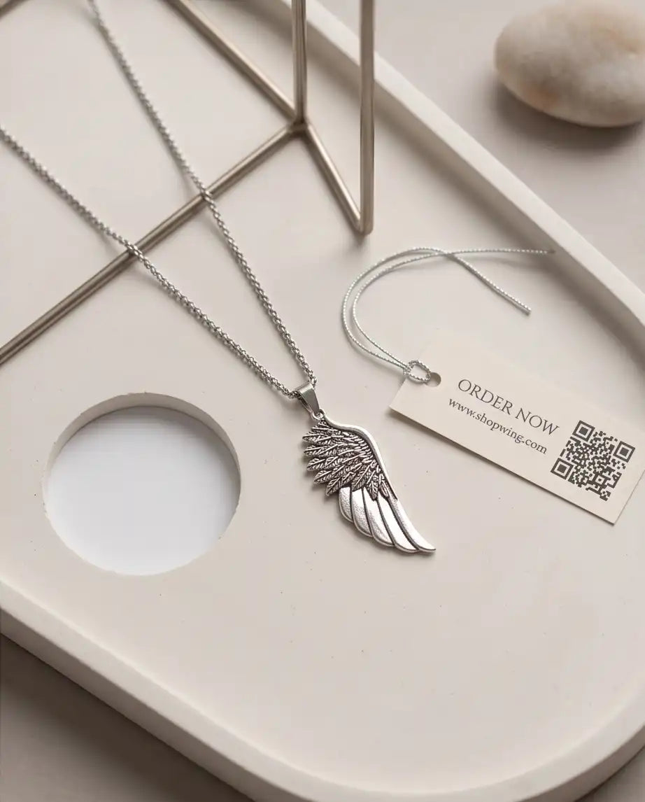 Antiqued Angel Wing Pendant Box Chain