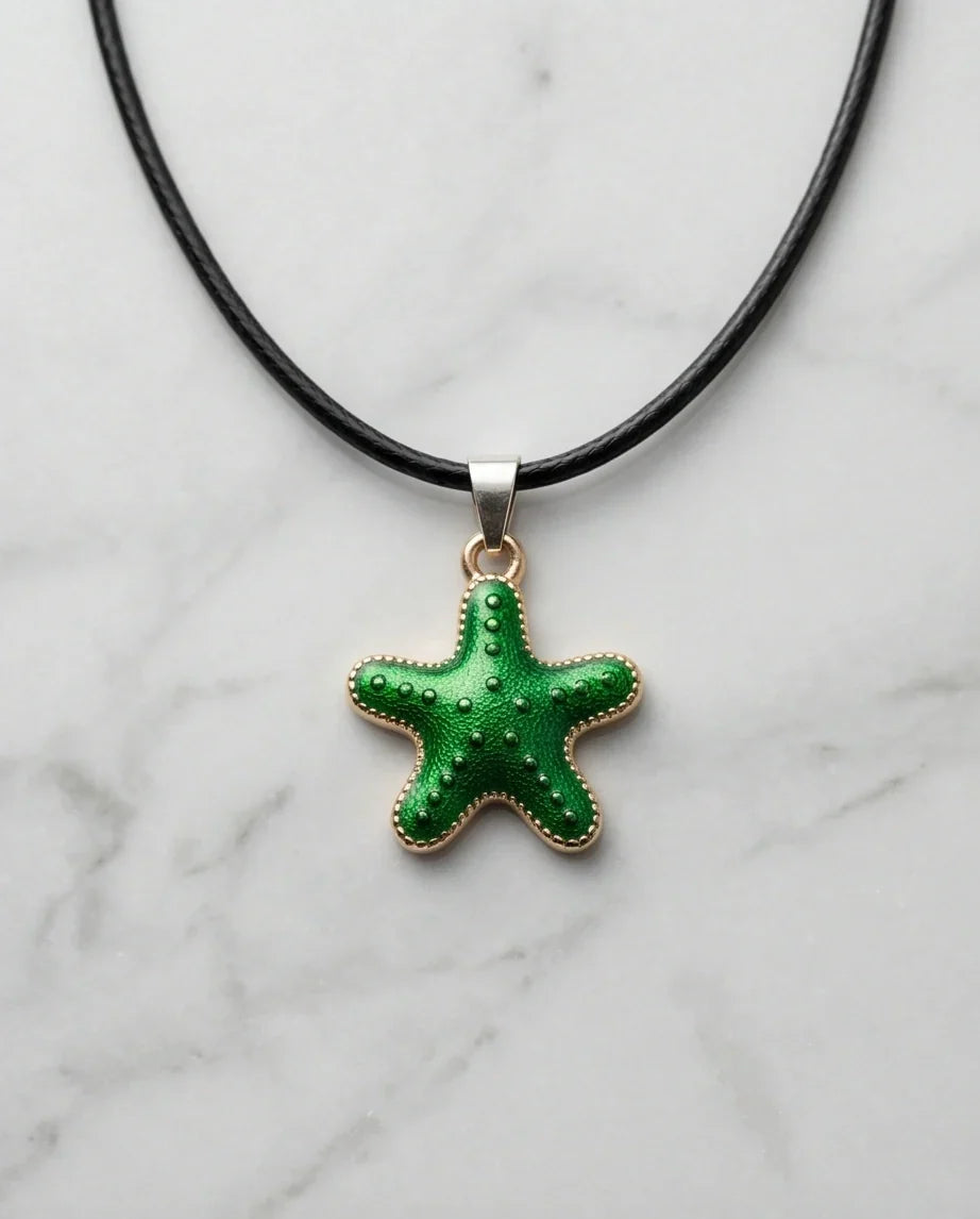 Gold and Green Starfish Pendant Necklace