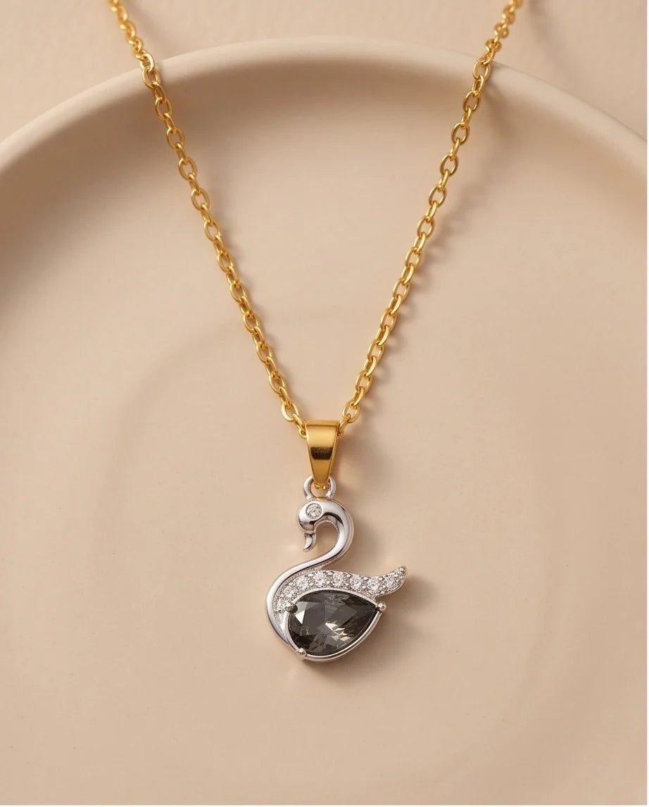 Silver Smoky Quartz Swan Pendant Necklace