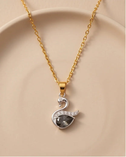 Silver Smoky Quartz Swan Pendant Necklace