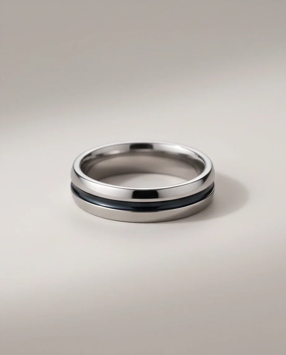 Dual-Tone Inlaid Channel Silver Band