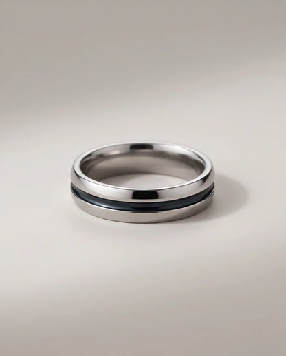 Dual-Tone Inlaid Channel Silver Band
