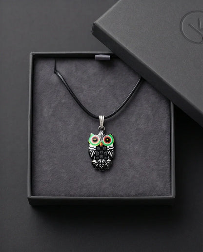 Mystic Green-Eyed Tribal Owl Pendant Necklace