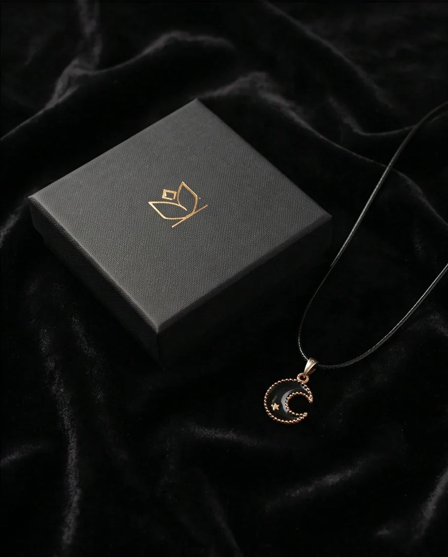 Gold Beaded Crescent Moon and Star Necklace