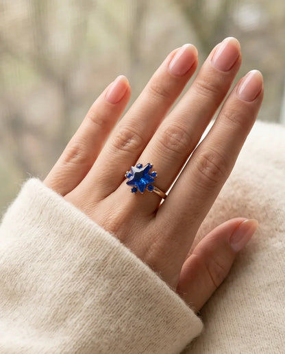 Gold Celestial Royal Blue Sapphire Star Ring