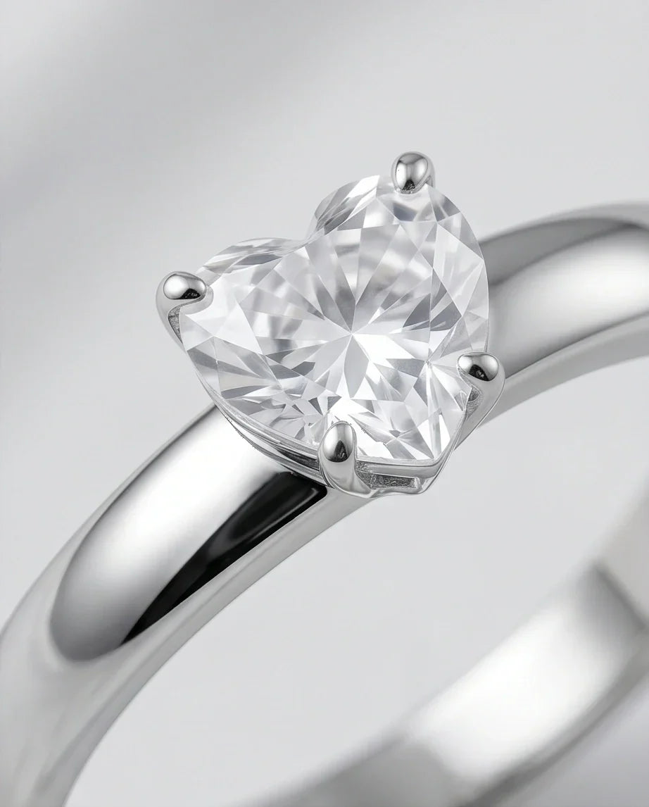 Sterling Silver Heart-Cut Moissanite Solitaire Ring