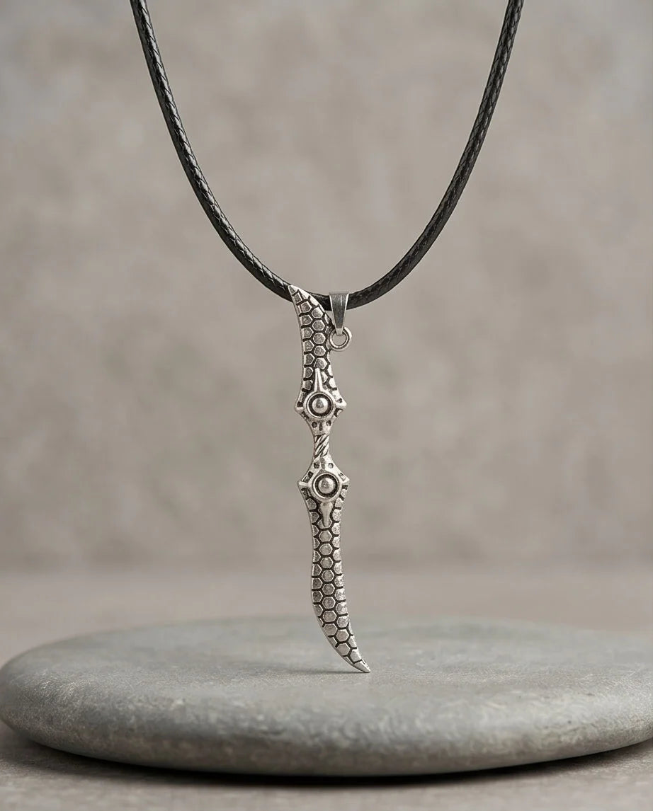 Antique Silver Scaled Dagger Pendant Necklace
