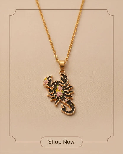 Gold Floral Scorpion Enamel Chain Necklace