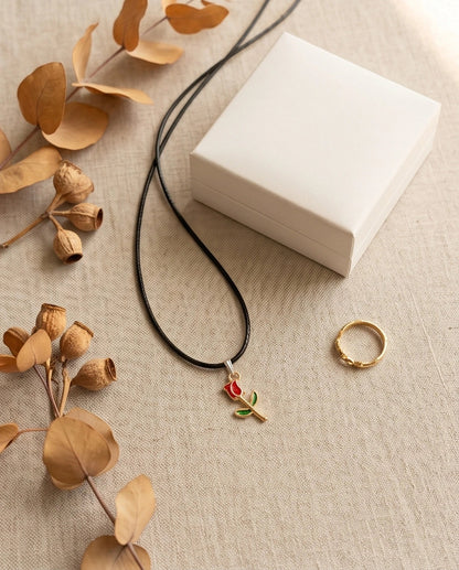 Gold and Red Rose Pendant Necklace