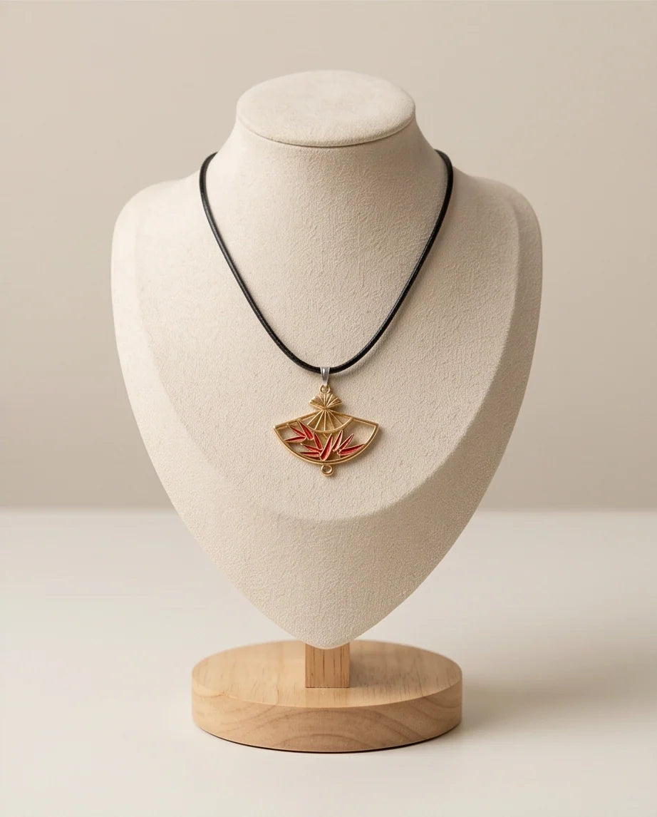 Asian Folding Fan Pendant Necklace