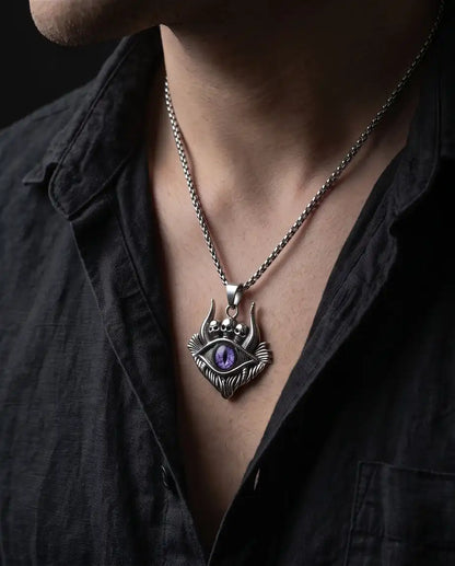 Purple Demon Eye Skulls Pendant Box Chain